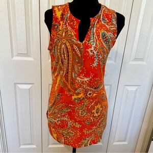 Lauren Ralph Lauren Orange Paisley Sleeveless Tunic Size PS